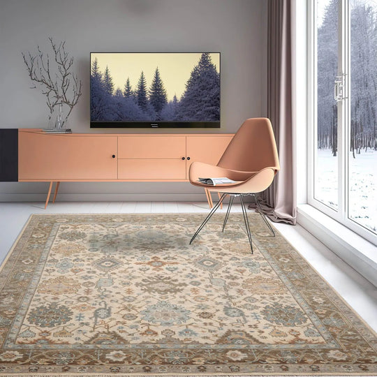 8'x10' Hand Knotted Muted Turkish Oushak 100% Wool Traditional Oriental Area Rug Beige, Brown Color