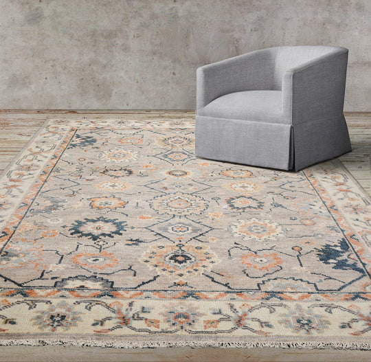 7’10" x 9’7” Arts & Crafts Turkish Oushak Hand Knotted Wool Area Rug Gray