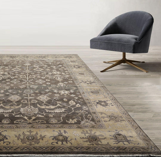 Muted Turkish Oushak 8’9" x 12’1” Hand Knotted 100% Wool Area Rug Graphite