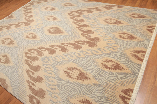 8' x 10' Hand Knotted Ikat Design 100% Wool Pile Area Rug Tan
