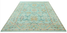 LoomBloom 9x12 Aqua Hand Knotted Traditional Oushak Wool Oriental Area Rug