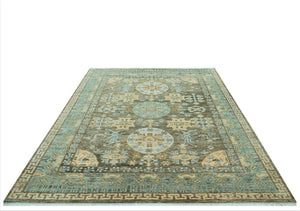 LoomBloom 9x12 Green Hand Knotted Traditional Oushak Wool Oriental Area Rug