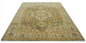 LoomBloom 8x10 Green Hand Knotted Traditional Oushak Wool Oriental Area Rug