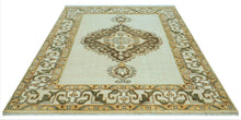 LoomBloom 8x10 Beige Hand Knotted Medallion Oushak Wool Oriental Area Rug