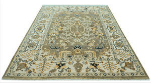 LoomBloom 8x10 Sage Hand Knotted Traditional Oushak Wool Oriental Area Rug