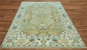 LoomBloom 9x12 Green Hand Knotted Traditional Oushak Wool Oriental Area Rug