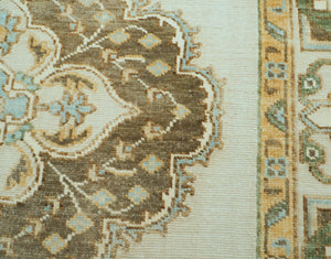 LoomBloom 8x10 Beige Hand Knotted Medallion Oushak Wool Oriental Area Rug