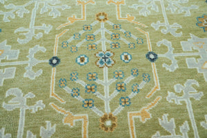 LoomBloom 9x12 Green Hand Knotted Traditional Oushak Wool Oriental Area Rug