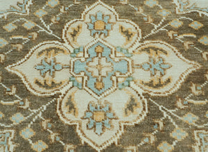 LoomBloom 8x10 Beige Hand Knotted Medallion Oushak Wool Oriental Area Rug