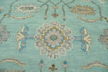 LoomBloom 9x12 Aqua Hand Knotted Traditional Oushak Wool Oriental Area Rug