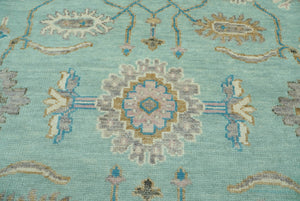 LoomBloom 9x12 Aqua Hand Knotted Traditional Oushak Wool Oriental Area Rug