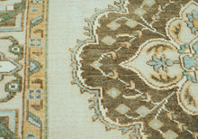 LoomBloom 8x10 Beige Hand Knotted Medallion Oushak Wool Oriental Area Rug