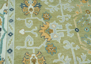 LoomBloom 9x12 Green Hand Knotted Traditional Oushak Wool Oriental Area Rug