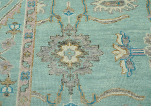 LoomBloom 9x12 Aqua Hand Knotted Traditional Oushak Wool Oriental Area Rug