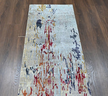 2'6x10 Blue, Slate, Rust Color Hand Knotted Tibetan Wool  Oriental Rug