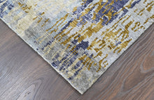 2'6x10 Blue, Slate, Rust Color Hand Knotted Tibetan Wool  Oriental Rug