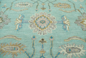 LoomBloom 9x12 Aqua Hand Knotted Traditional Oushak Wool Oriental Area Rug