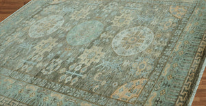 LoomBloom 9x12 Green Hand Knotted Traditional Oushak Wool Oriental Area Rug