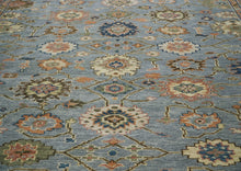 10x14 Blue, Peach, Lime Color Hand Knotted Oushak Wool Arts and Crafts Oriental Rug