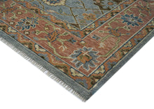 10x14 Blue, Peach, Lime Color Hand Knotted Oushak Wool Arts and Crafts Oriental Rug