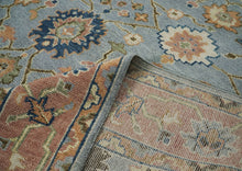 10x14 Blue, Peach, Lime Color Hand Knotted Oushak Wool Arts and Crafts Oriental Rug
