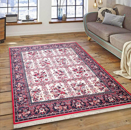8x10 Cream, Navy Machine Made Polypropylene Traditional Oriental Area Rug