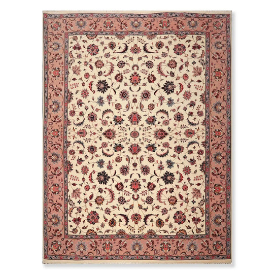 9x12 Ivory, Rose Hand Knotted 100% Wool 300 KPSI Masterpiece Pakistani Oriental Area Rug