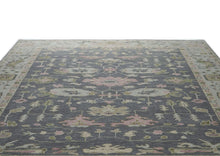 12x15 Slate, Gray, Mint Color Hand Knotted Oushak Wool Transitional Oriental Rug