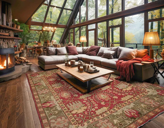 Multi Size Raspberry, Green Hand Knotted Oushak 100% Wool William Morris Arts & Crafts Oriental Area Rug Color