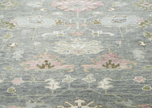 10x14 Gray, Slate, Rose Color Hand Knotted Oushak Wool Transitional Oriental Rug