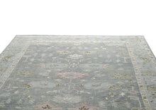 10x14 Gray, Slate, Rose Color Hand Knotted Oushak Wool Transitional Oriental Rug