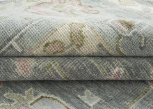 10x14 Gray, Slate, Rose Color Hand Knotted Oushak Wool Transitional Oriental Rug