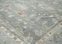 10x14 Gray, Slate, Rose Color Hand Knotted Oushak Wool Transitional Oriental Rug