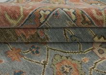 12x15 Blue, Burnt Orange, Ivory Color Hand Knotted Oushak Wool Arts and Crafts Oriental Rug