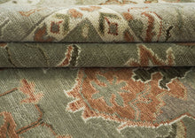 12x15 Green, Peach, Beige Color Hand Knotted Oushak Wool Transitional Oriental Rug