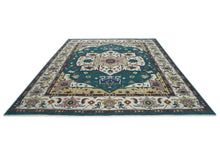12x15 Teal, Ivory, Rust Color Hand Knotted Oushak Wool  Oriental Rug