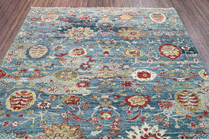 LoomBloom 8'0''x9'10" Blue Hand Knotted Transitional Oushak Wool Oriental Area Rug - Oriental Rug Of Houston
