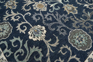 LoomBloom 8'10''x11'5" Blue Hand Knotted Transitional Oushak Wool Oriental Area Rug - Oriental Rug Of Houston