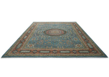 12x15 Blue, Rust, Green Color Hand Knotted Oushak Wool Traditional Oriental Rug