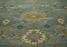 12x15 Blue, Beige, Gold Color Hand Knotted Oushak Wool Transitional Oriental Rug