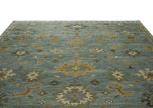 12x15 Blue, Beige, Gold Color Hand Knotted Oushak Wool Transitional Oriental Rug