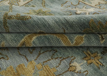 12x15 Blue, Beige, Gold Color Hand Knotted Oushak Wool Transitional Oriental Rug