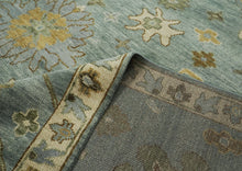 12x15 Blue, Beige, Gold Color Hand Knotted Oushak Wool Transitional Oriental Rug