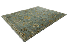 12x15 Blue, Beige, Gold Color Hand Knotted Oushak Wool Transitional Oriental Rug