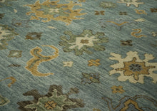 12x15 Blue, Beige, Gold Color Hand Knotted Oushak Wool Transitional Oriental Rug