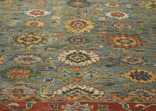 12x15 Blue, Gray, Burnt Orange Color Hand Knotted Oushak Wool Arts and Crafts Oriental Rug