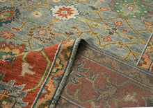 12x15 Blue, Gray, Burnt Orange Color Hand Knotted Oushak Wool Arts and Crafts Oriental Rug