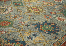 12x15 Gray, Blue, Burnt Orange Color Hand Knotted Oushak Wool Arts and Crafts Oriental Rug