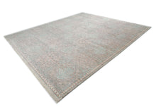 12x15 Rose, Aqua, Gray Color Hand Knotted Oushak Wool Transitional Oriental Rug