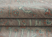 12x15 Rose, Aqua, Gray Color Hand Knotted Oushak Wool Transitional Oriental Rug